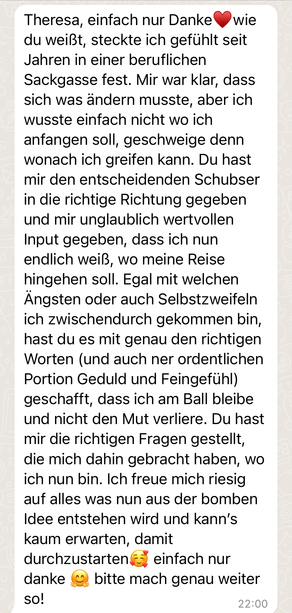 Nachricht einer Teilnehmerin über ihren ersten Auftrag