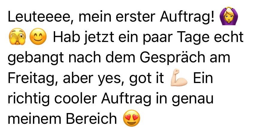 Nachricht einer Teilnehmerin, die zum ersten Mal bezahlt wurde